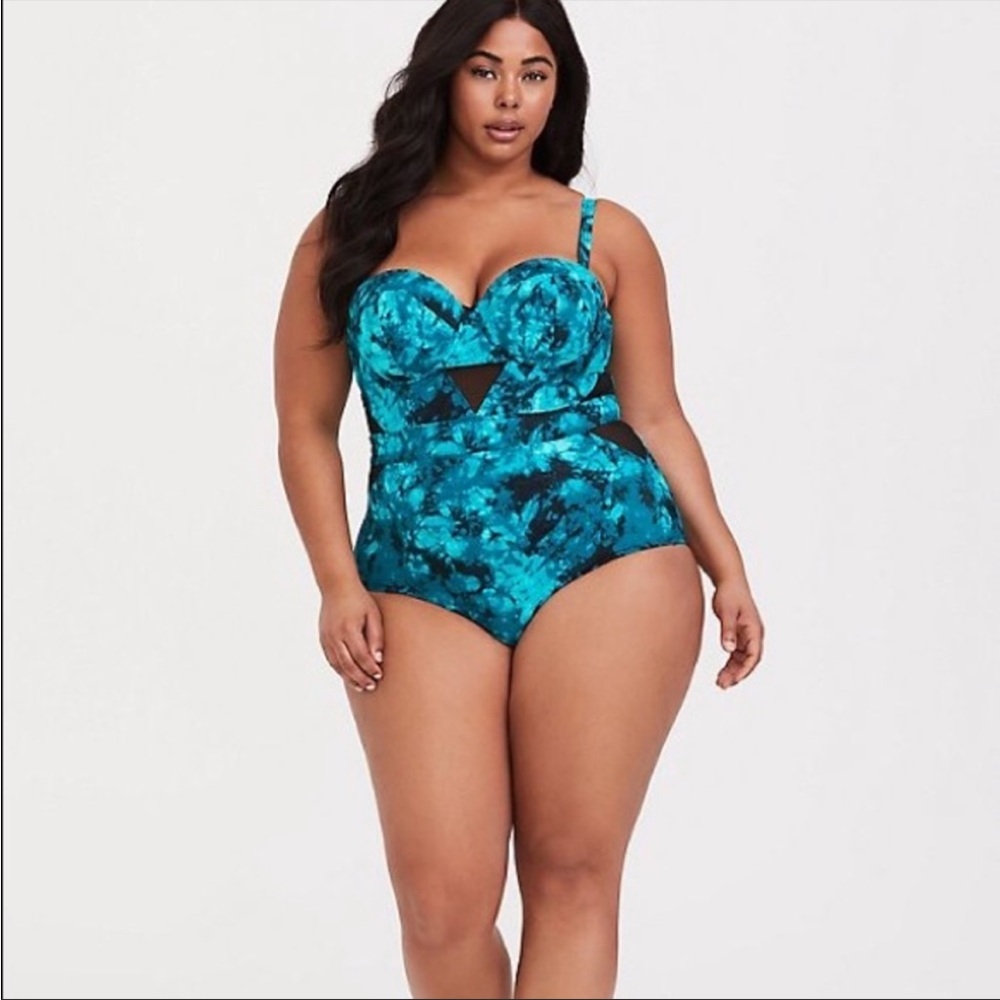 Torrid teal and black tie dye one piece swimsuit 4X 26 plus size - Picture 4 of 8